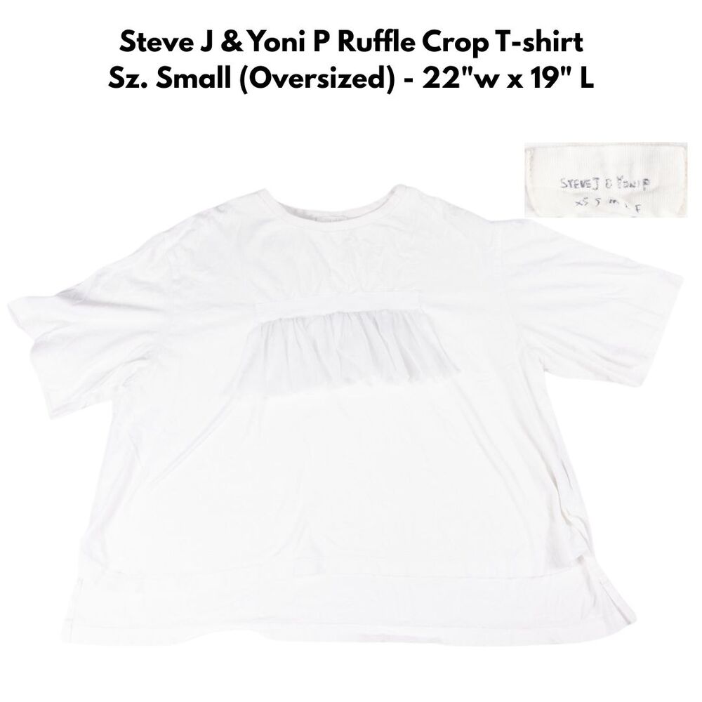 Steve J & Yoni P Tulle Ruffle Crop T‎ Shirt Oversized White Womens Small SJYP